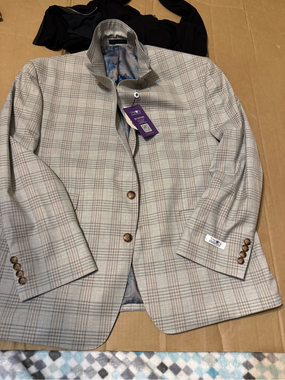 Taylon by Montee Holland Plaid Blazer - Light Blue & Beige